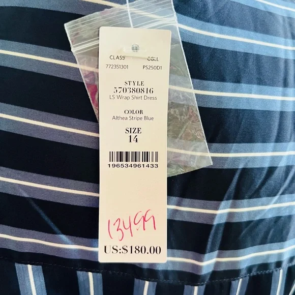 WHBM $135 Satin Striped Wrap Dress - Picture 5 of 8